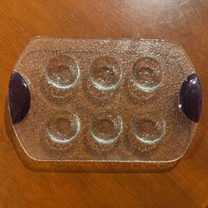 Dansk glass Deviled Egg Tray with Purple Accents